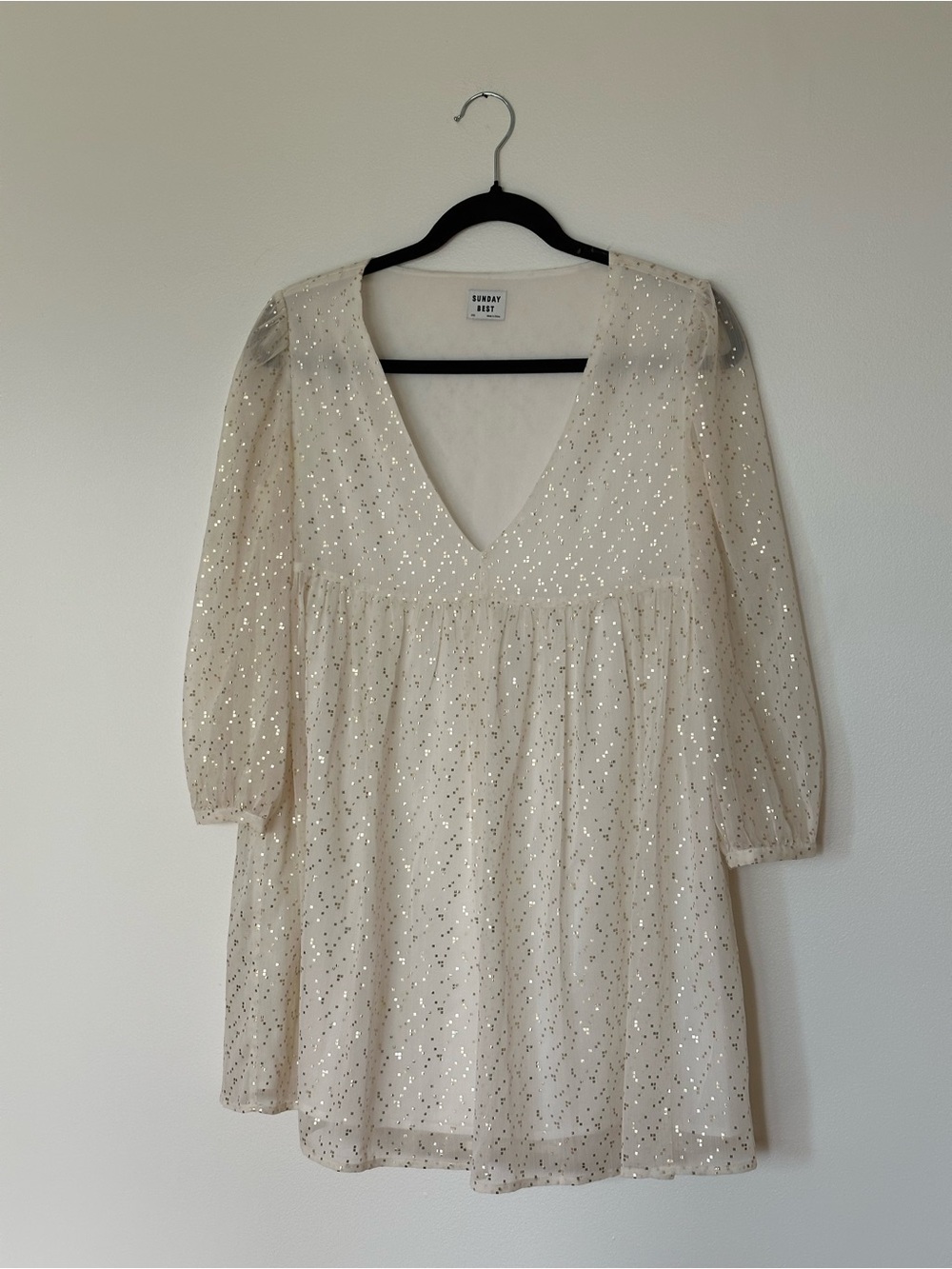 Sunday Best Ivory Sparkle V‑Neck Mini Dress